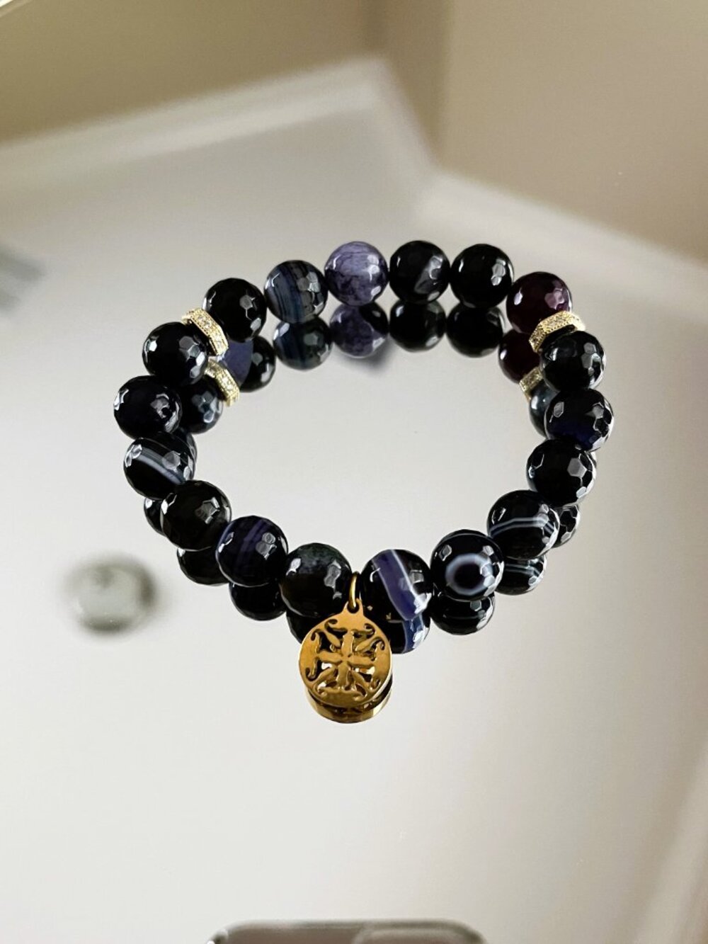Rustic Cuff Deep Purple Natural Stone Logo Cuff and Stretch Bracelets